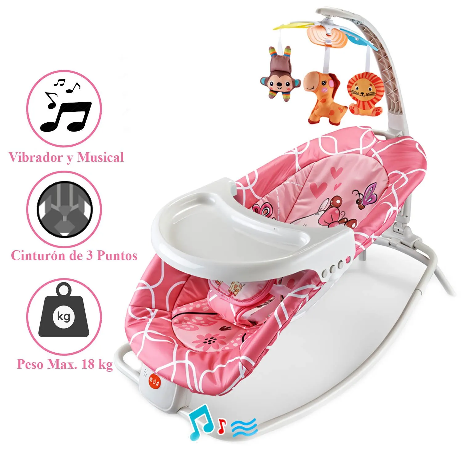 SILLA MECEDORA IDEAL MUSICAL CON VIBRADOR OCEAN ROSADO - 2