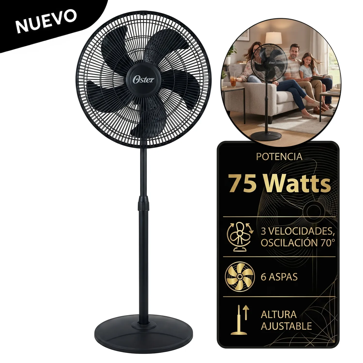 VENTILADOR OSTER DE PEDESTAL 18' 75 WATTS 3 VELOCIDADES EOSVELIST1631 - 1