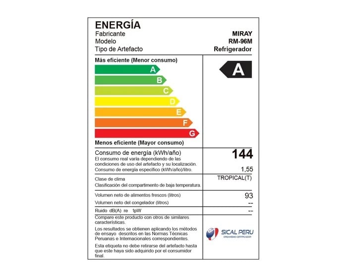 FRIGOBAR-REFRIGERADORA MIRAY RM-96M FROST 93L SILVER - 5
