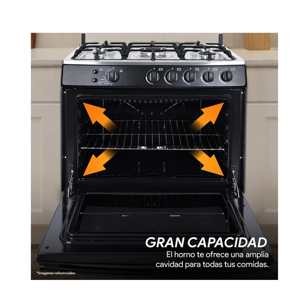 COMBO MIRAY COCINA A GAS GIRASOL PLUS GLP 5 HORNILLAS +CAMPANA 90CM INOX - 3