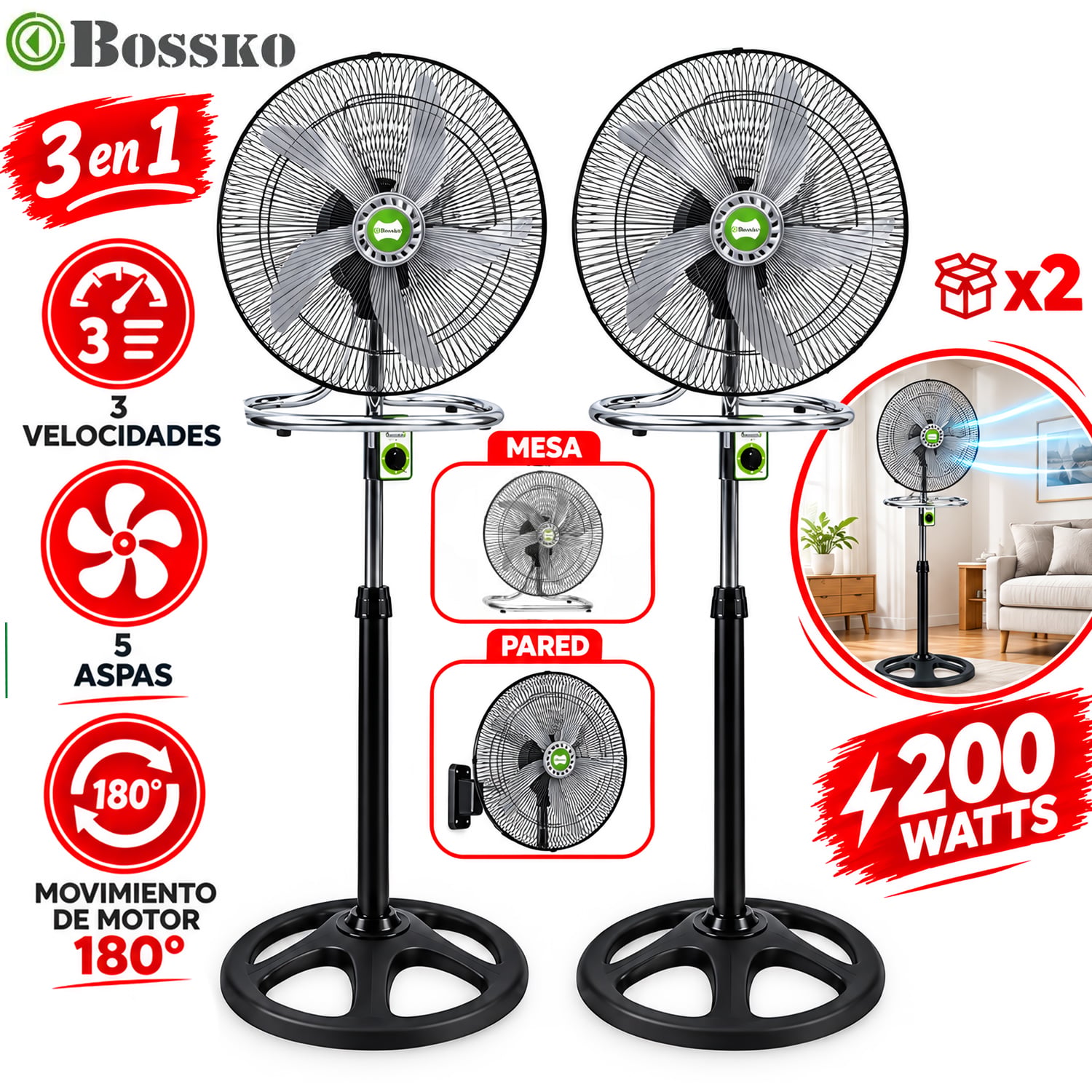 VENTILADOR 3 EN 1 BK-8219VI/NG DE 18' 200 WATTS CAJA DE 2UNIDADES - 1