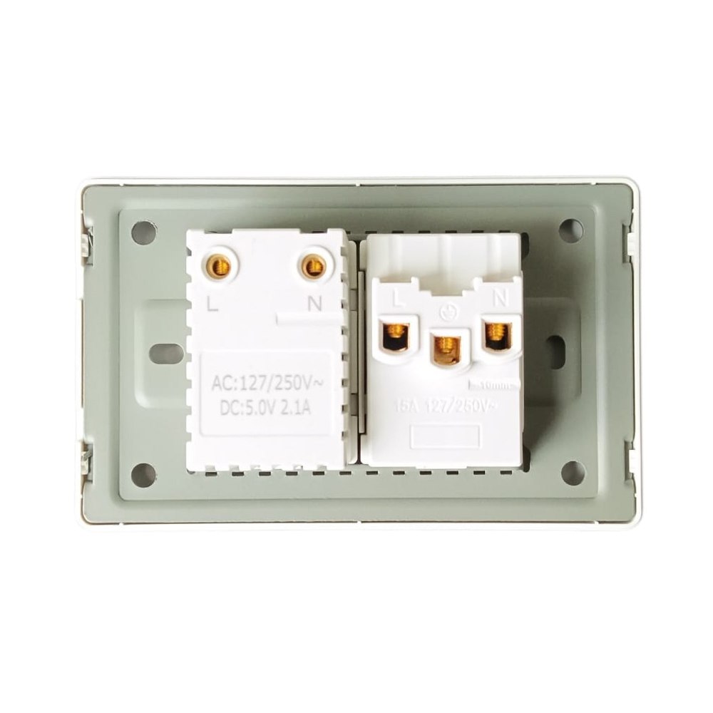 ENCHUFE GENERAL DOBLE USB BLANCO TOMACORRIENTE TIERRA MAS TOMAS PLACA ABATRON ELECTRIC SANTOFA ELECTRONICS - 8