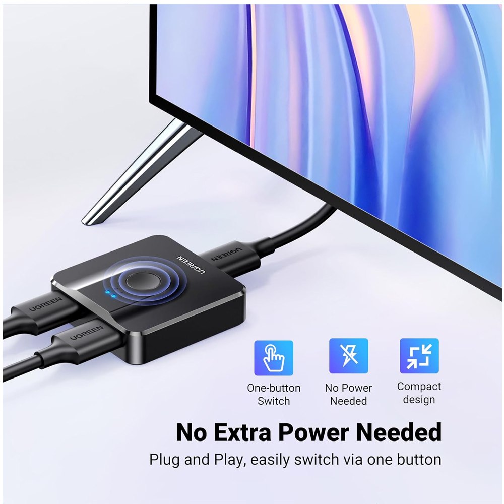 Switch HDMI Bidireccional 4K@60Hz - Con 2 Cables HDMI De 1m, Compatible Con Xbox, Blu-Ray, Dolby Atmos