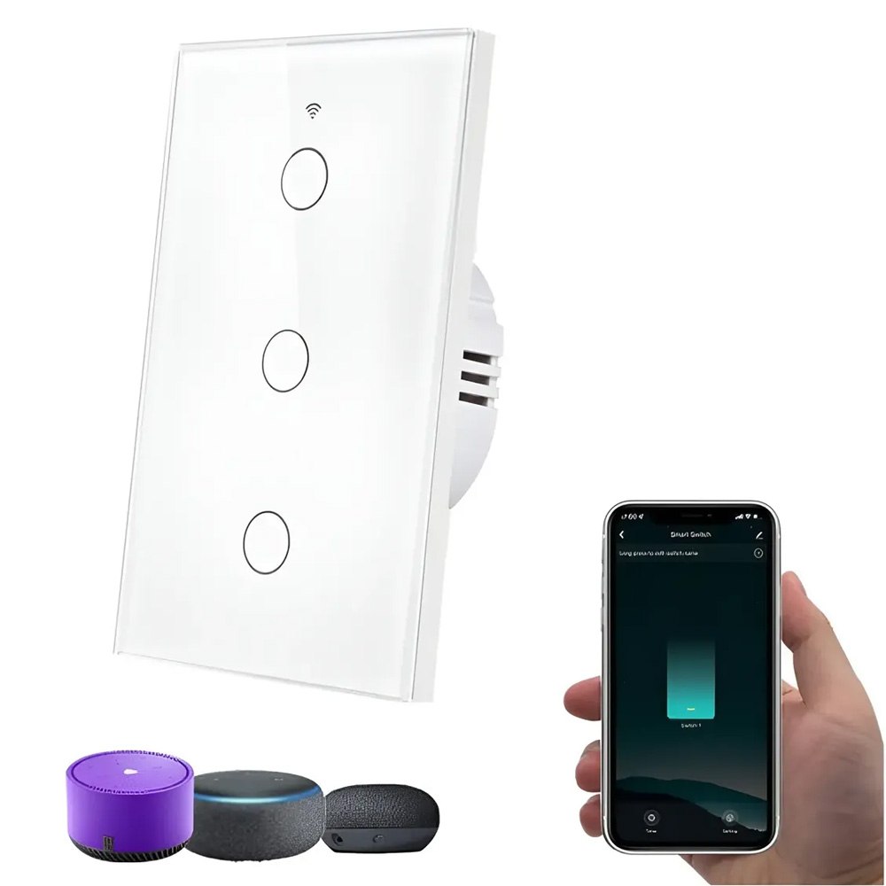 INTERRUPTOR XLD01 3 TOMAS INTELIGENTE WIFI CONTROL VOZ ALEXA GOOGLE TUYA SANTOFA ELECTRONICS BLANCO - 9