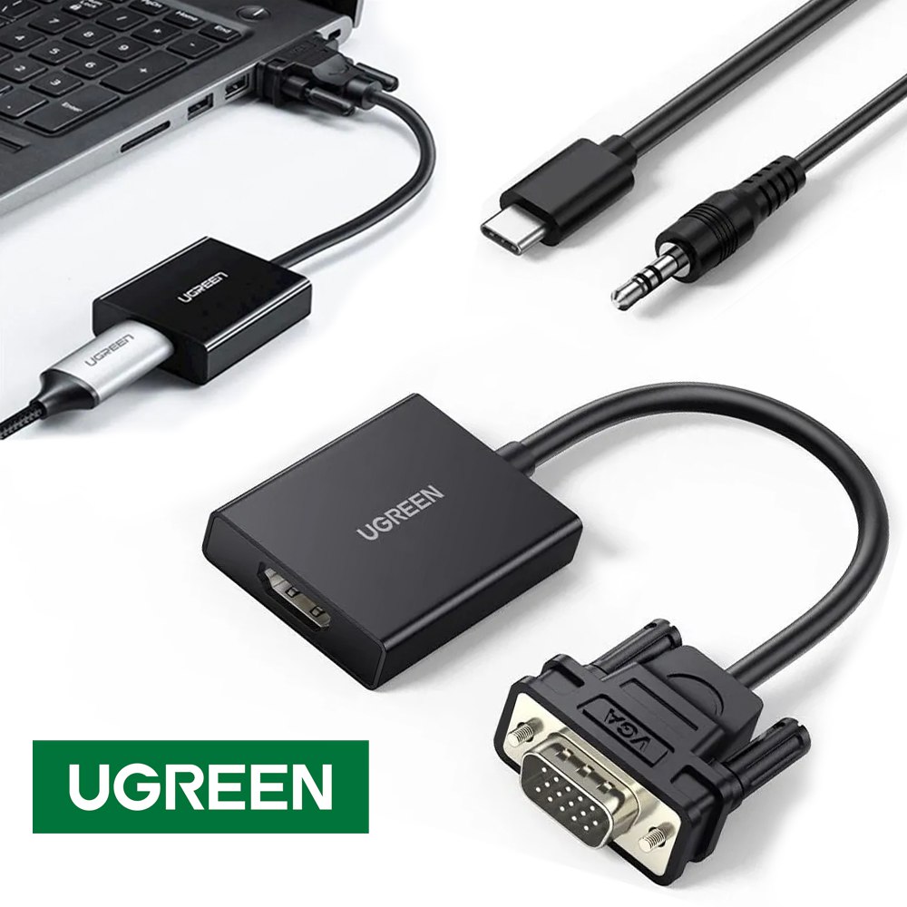 ADAPTADOR CONVERTIDOR VGA A HDMI CON AUDIO UGREEN 1080P 15CM SANTOFA ELECTRONICS S1898 - 1