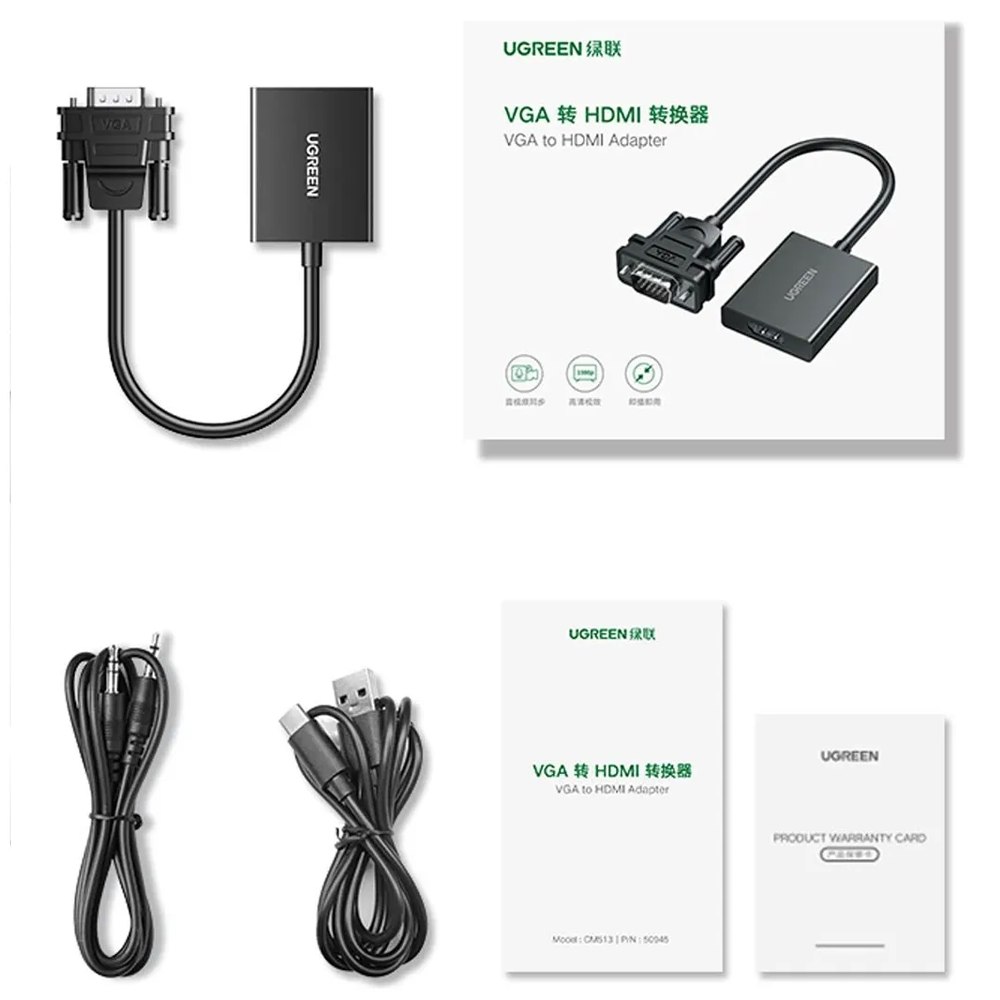 ADAPTADOR CONVERTIDOR VGA A HDMI CON AUDIO UGREEN 1080P 15CM SANTOFA ELECTRONICS S1898 - 5