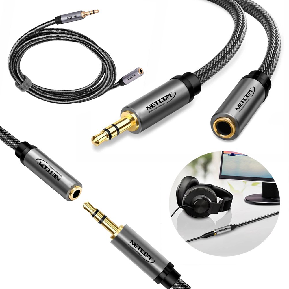 CABLE EXTENSIÓN DE AUDIO PLUG A JACK 3.5MM TRS NETCOM 5 MTS SANTOFA ELECTRONICS S1900 - 1