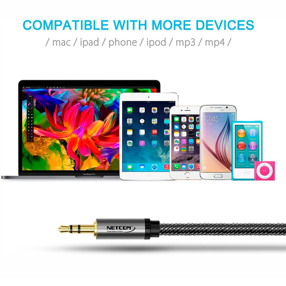CABLE EXTENSIÓN DE AUDIO PLUG A JACK 3.5MM TRS NETCOM 5 MTS SANTOFA ELECTRONICS S1900 - 5