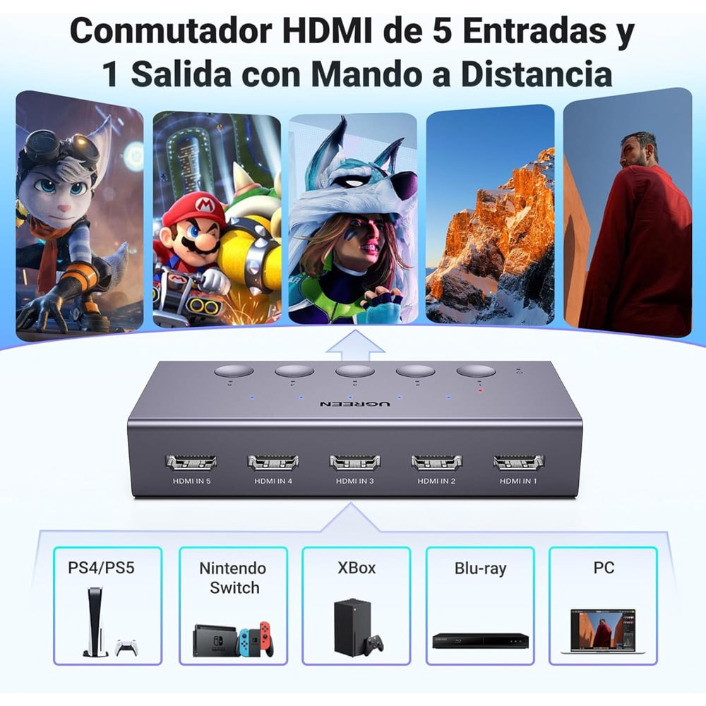 SWITCH HDMI 2.0 5 PUERTOS 4K 60HZ UGREEN 3D HDR CON CONTROL SANTOFA ELECTRONICS S1924 - 3