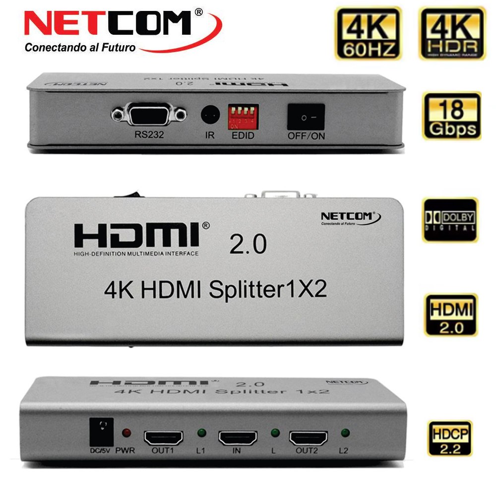 SPLITTER HDMI 1X2 METALICO 2.0 4K 60HZ 2 PANTALLAS ULTRA HD RS232 SANTOFA ELECTRONICS S1934 - 4