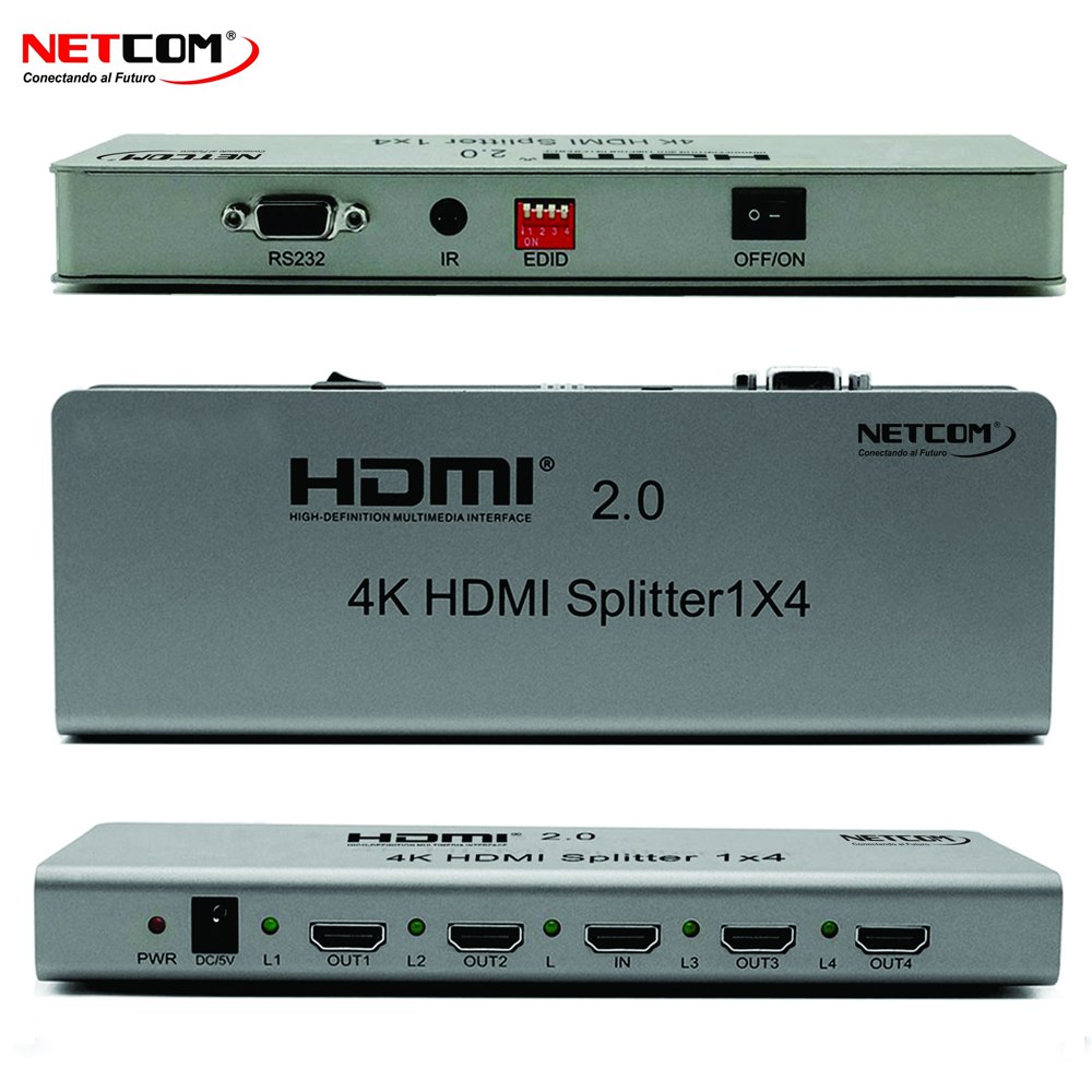 SPLITTER HDMI 1X4 METALICO 2.0 4K 60HZ 4 PANTALLAS ULTRA HD RS232 SANTOFA ELECTRONICS - 1