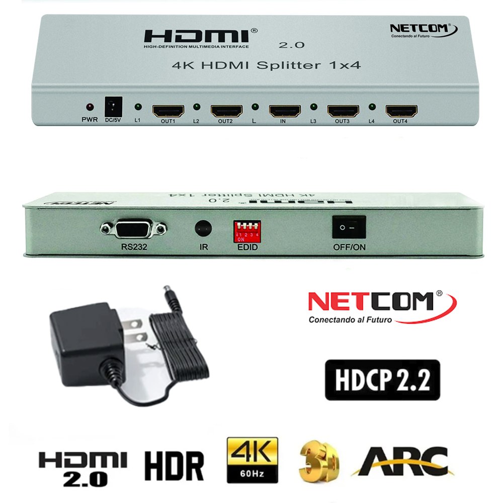 SPLITTER HDMI 1X4 METALICO 2.0 4K 60HZ 4 PANTALLAS ULTRA HD RS232 SANTOFA ELECTRONICS - 3