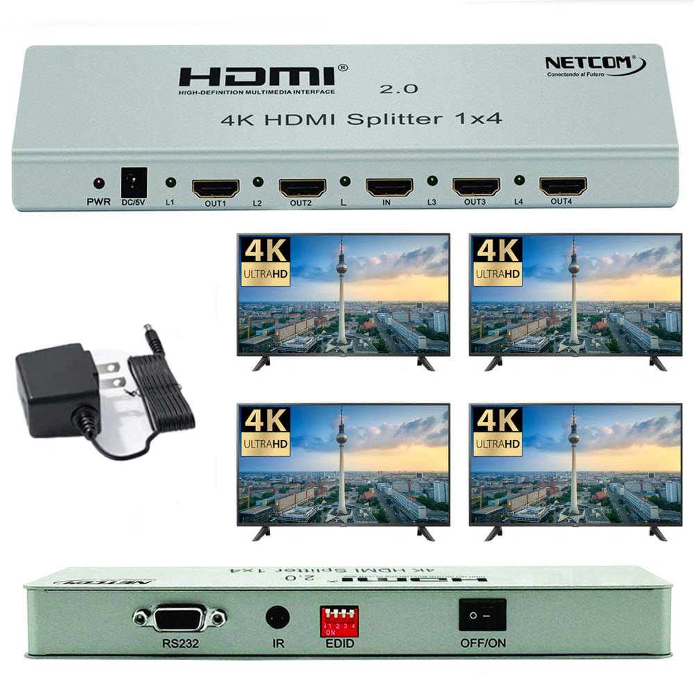 SPLITTER HDMI 1X4 METALICO 2.0 4K 60HZ 4 PANTALLAS ULTRA HD RS232 SANTOFA ELECTRONICS - 4