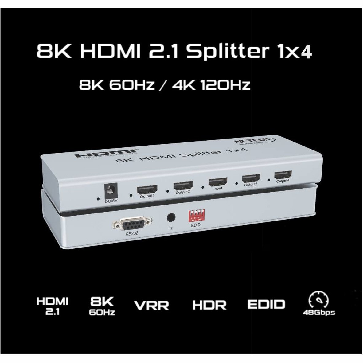 SPLITTER HDMI 1X4 METALICO 2.1 8K 60HZ 4 PANTALLAS HDCP 2.3 RS232 SANTOFA ELECTRONICS - 1