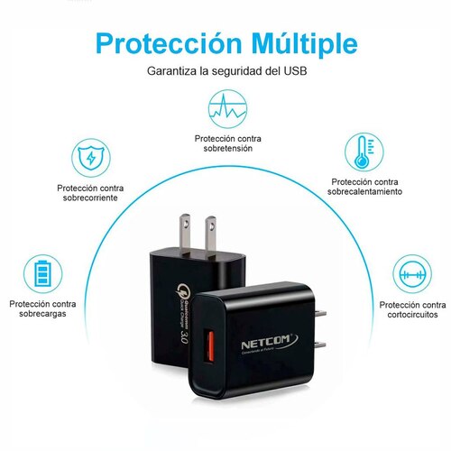 CARGADOR DE PARED CARGA RAPIDA PD 20W QC3.0 USB 3.0 TIPO C NETCOM ...