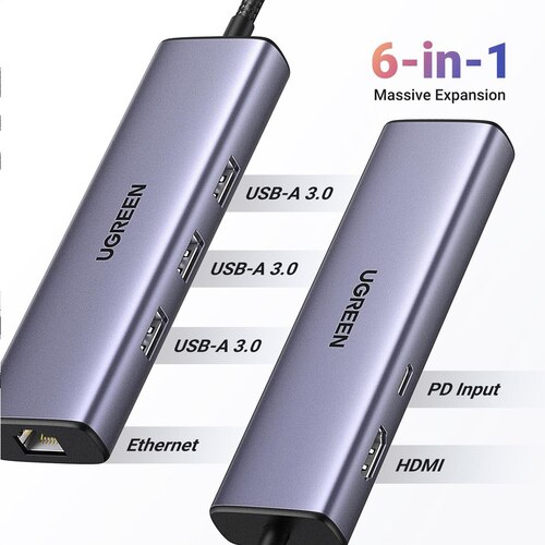 UGREEN 15598 REVODOK HUB USB-C 6 EN 1 100W HDMI 4K RJ45 1000MBPS SANTOFA ELECTRONICS S1940 - 3