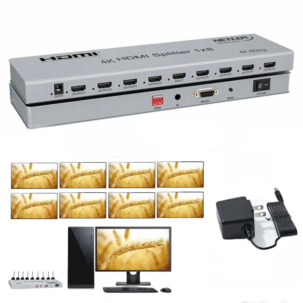 SPLITTER HDMI 1X8 METALICO 2.0 4K 60HZ 8 PANTALLAS HDCP 2.3 RS232 SANTOFA ELECTRONICS S1945 - 2