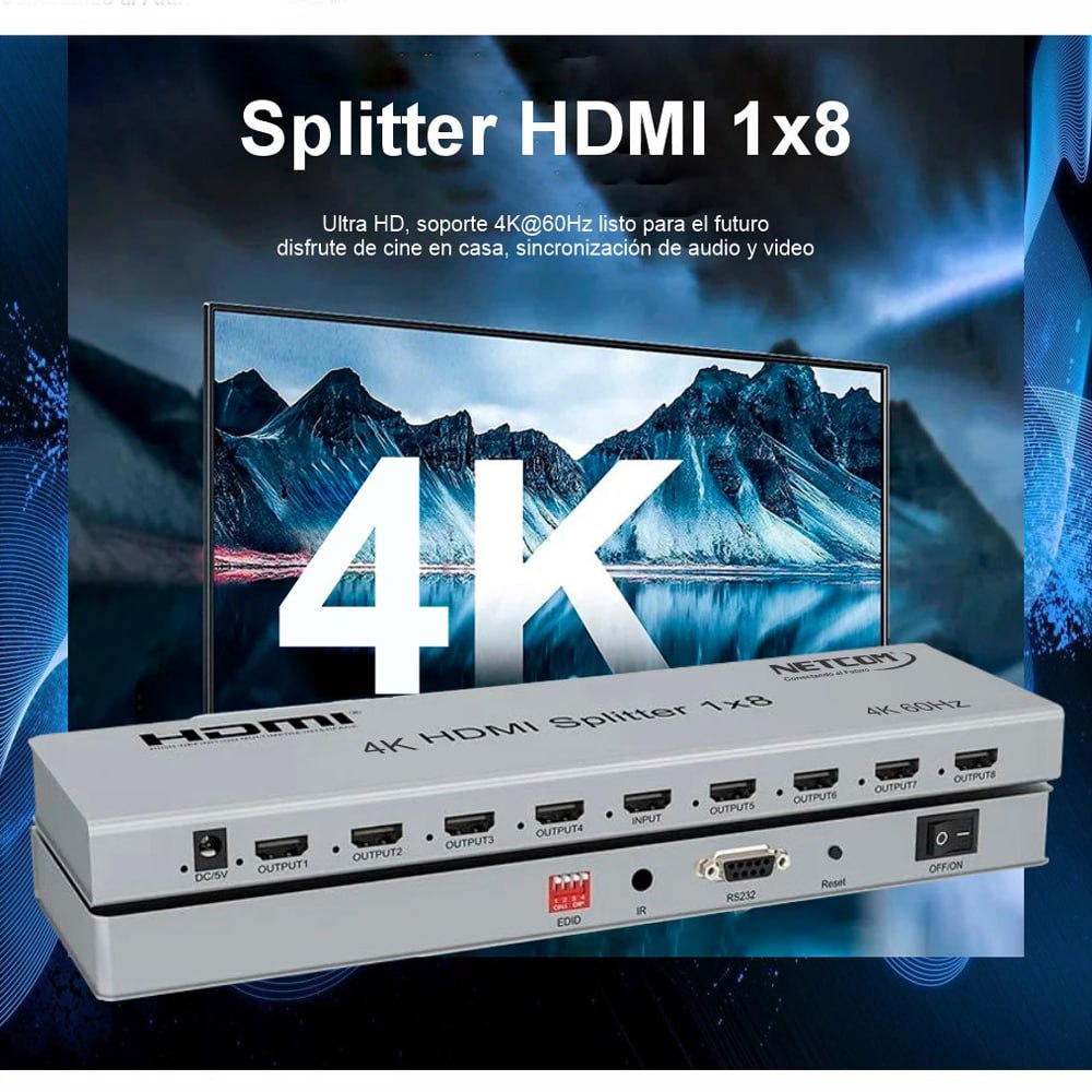 SPLITTER HDMI 1X8 METALICO 2.0 4K 60HZ 8 PANTALLAS HDCP 2.3 RS232 SANTOFA ELECTRONICS S1945 - 7