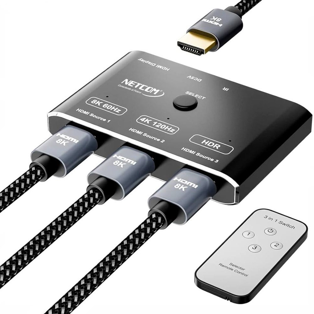 SWITCH HDMI 2.1 3 PUERTOS 8K 60HZ 3D HDR HDCP 2.3 3X1 48GBPS NETCOM SANTOFA ELECTRONICS S1946 - 2