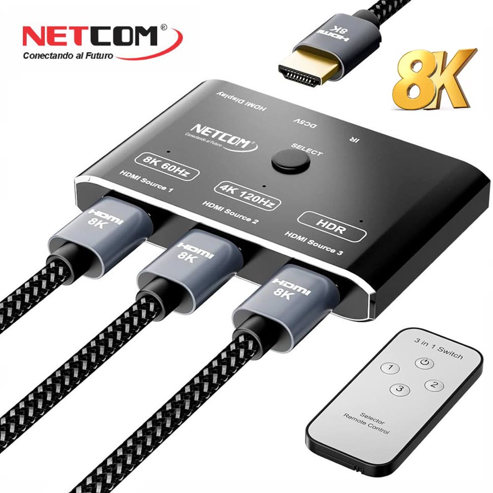 SWITCH HDMI 2.1 3 PUERTOS 8K 60HZ 3D HDR HDCP 2.3 3X1 48GBPS NETCOM SANTOFA ELECTRONICS S1946 - 3