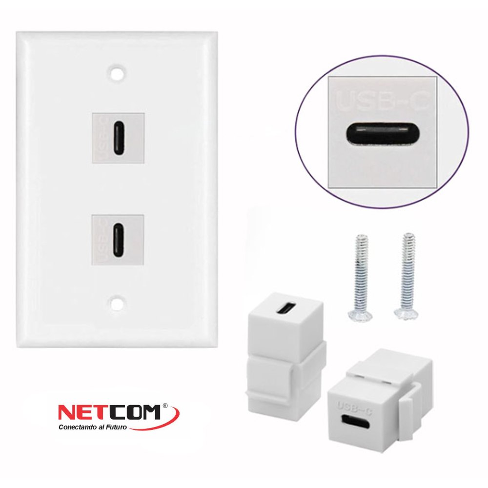 PLACA DE PARED ABS 2 PUERTOS USB C TIPO C FACEPLATE HEMBRA A HEMBRA NETCOM SANTOFA ELECTRONICS S1965 - 6