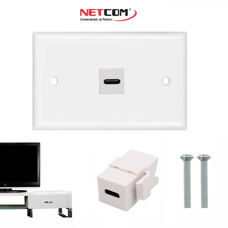 PLACA DE PARED ABS 1 PUERTO USB C TIPO C FACEPLATE HEMBRA A HEMBRA NETCOM SANTOFA ELECTRONICS S1966 - 3