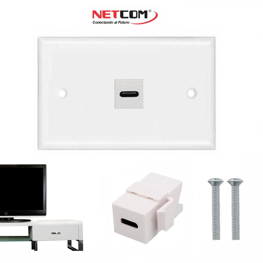 PLACA DE PARED ABS 1 PUERTO USB C TIPO C FACEPLATE HEMBRA A HEMBRA NETCOM SANTOFA ELECTRONICS S1966 - 3