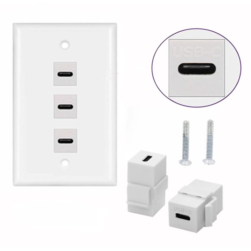 PLACA DE PARED ABS 3 PUERTOS USB C TIPO C FACEPLATE HEMBRA A HEMBRA NETCOM SANTOFA ELECTRONICS S1967 - 2