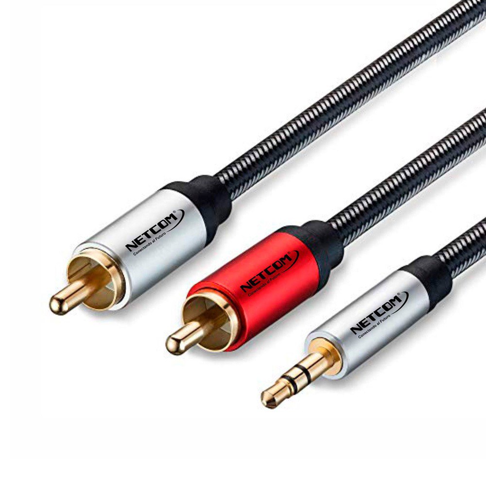 CABLE DE AUDIO PLUG 3.5MM A 2 RCA MACHO 1.8 METROS NETCOM SANTOFA ELECTRONICS S1968 - 1