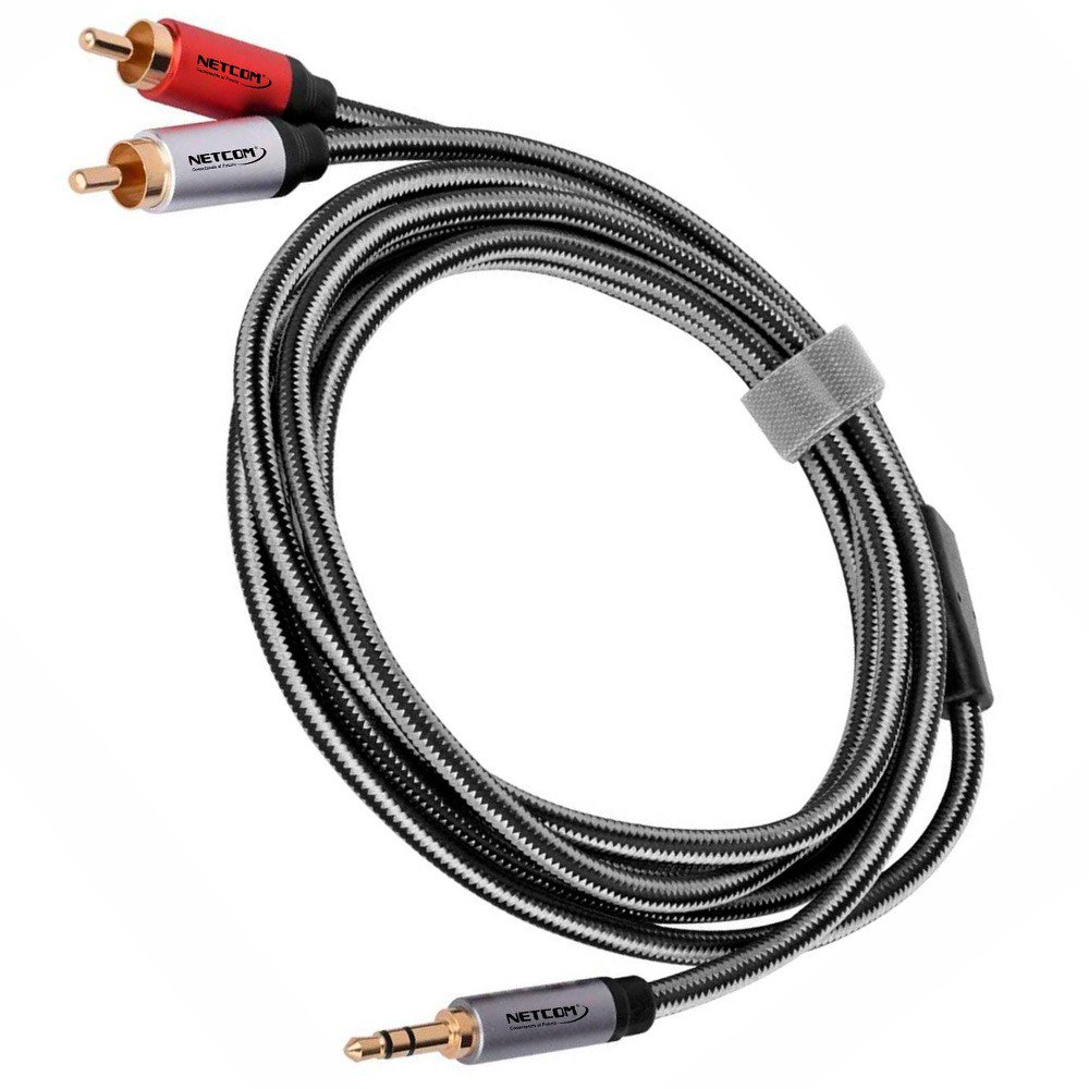 CABLE DE AUDIO PLUG 3.5MM A 2 RCA MACHO 1.8 METROS NETCOM SANTOFA ELECTRONICS S1968 - 2