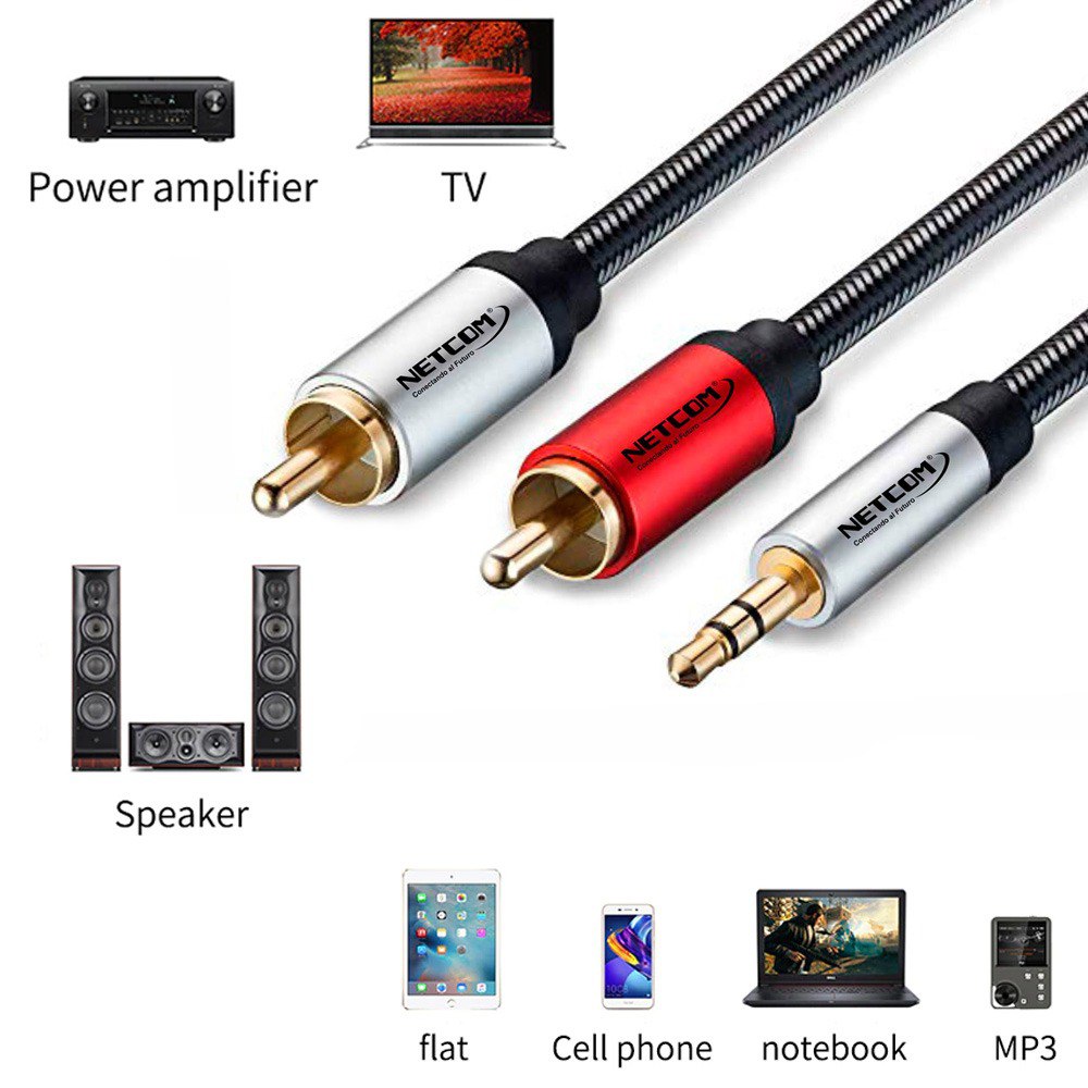CABLE DE AUDIO PLUG 3.5MM A 2 RCA MACHO 1.8 METROS NETCOM SANTOFA ELECTRONICS S1968 - 3