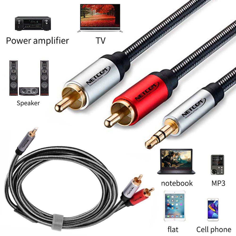 CABLE DE AUDIO PLUG 3.5MM A 2 RCA MACHO 1.8 METROS NETCOM SANTOFA ELECTRONICS S1968 - 4