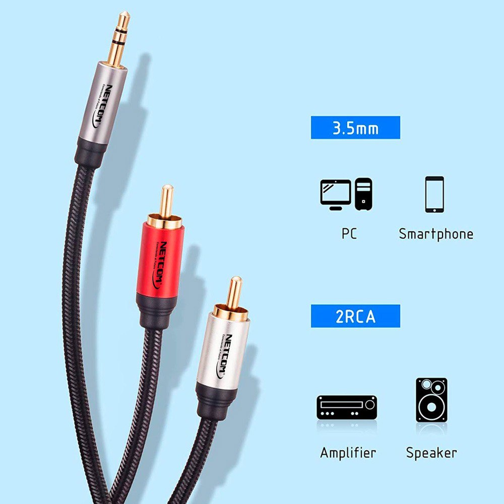 CABLE DE AUDIO PLUG 3.5MM A 2 RCA MACHO 1.8 METROS NETCOM SANTOFA ELECTRONICS S1968 - 5