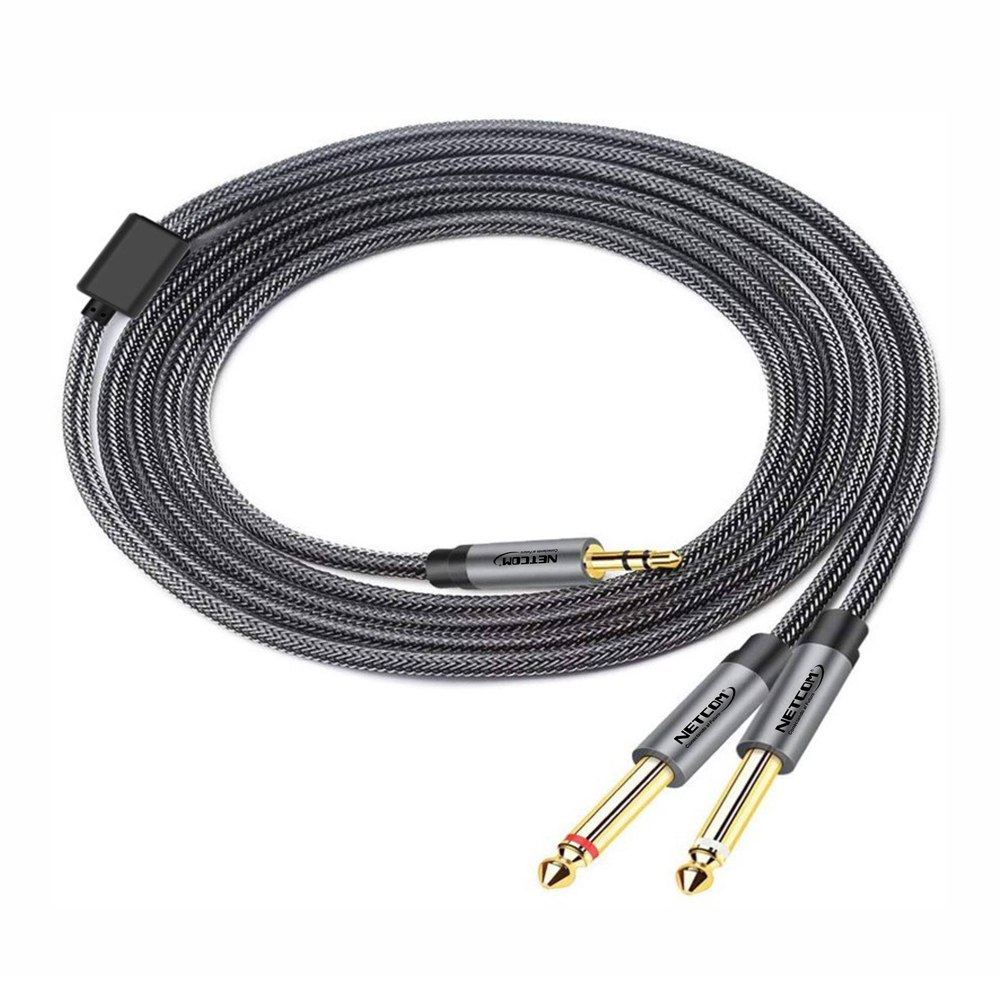 CABLE DE AUDIO 1 PLUG 3.5MM MACHO A 2 PLUG 6.35MM MACHO 5 MTS SANTOFA ELECTRONICS S1971 - 5
