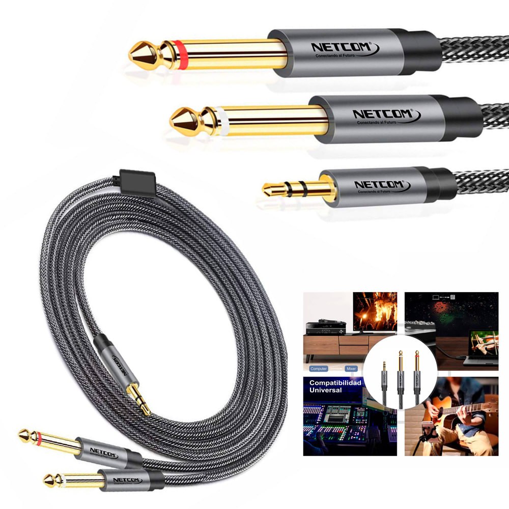 CABLE DE AUDIO 1 PLUG 3.5MM MACHO A 2 PLUG 6.35MM MACHO 5 MTS SANTOFA ELECTRONICS S1971 - 6