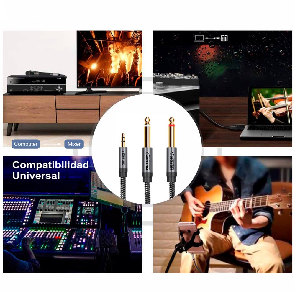 CABLE DE AUDIO 1 PLUG 3.5MM MACHO A 2 PLUG 6.35MM MACHO 5 MTS SANTOFA ELECTRONICS S1971 - 8