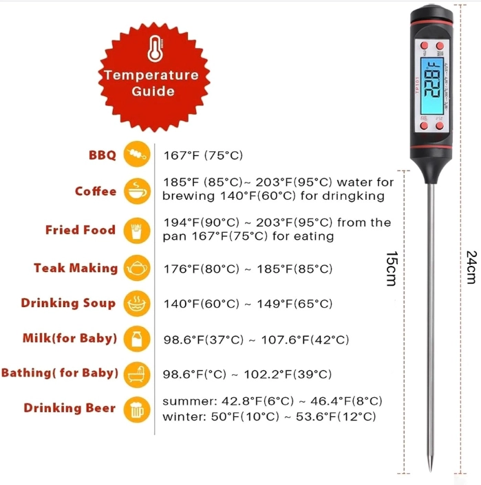 TERMOMETRO DIGITAL COCINA LIQUIDOS SOLIDOS CARNES ACEITE 24CM PARRILLA SANTOFA ELECTRONICS S1174 - 4