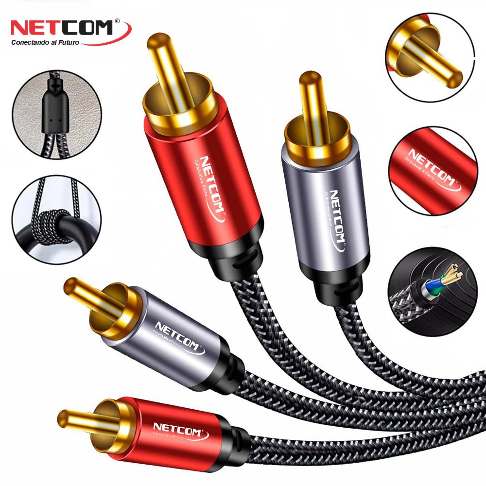 CABLE DE AUDIO 2 RCA A 2 RCA MACHO 1.8 METROS NETCOM SANTOFA ELECTRONICS S1973 - 3