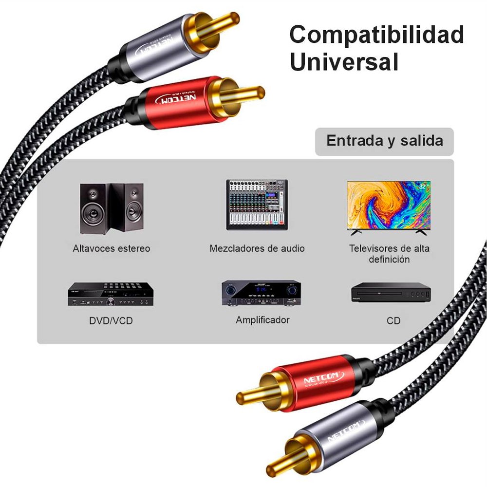 CABLE DE AUDIO 2 RCA A 2 RCA MACHO 1.8 METROS NETCOM SANTOFA ELECTRONICS S1973 - 5