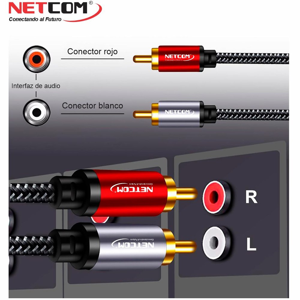 CABLE DE AUDIO 2 RCA A 2 RCA MACHO 1.8 METROS NETCOM SANTOFA ELECTRONICS S1973 - 7