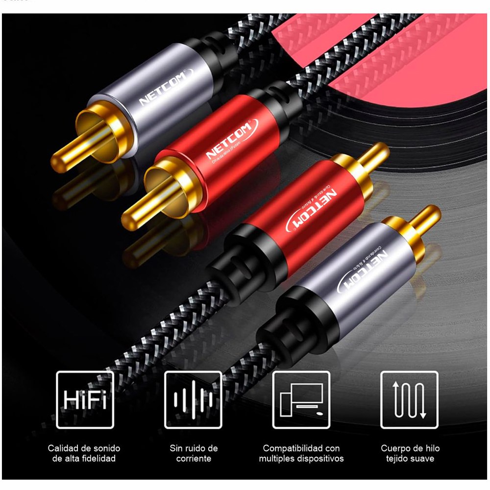 CABLE DE AUDIO 2 RCA A 2 RCA MACHO 1.8 METROS NETCOM SANTOFA ELECTRONICS S1973 - 8