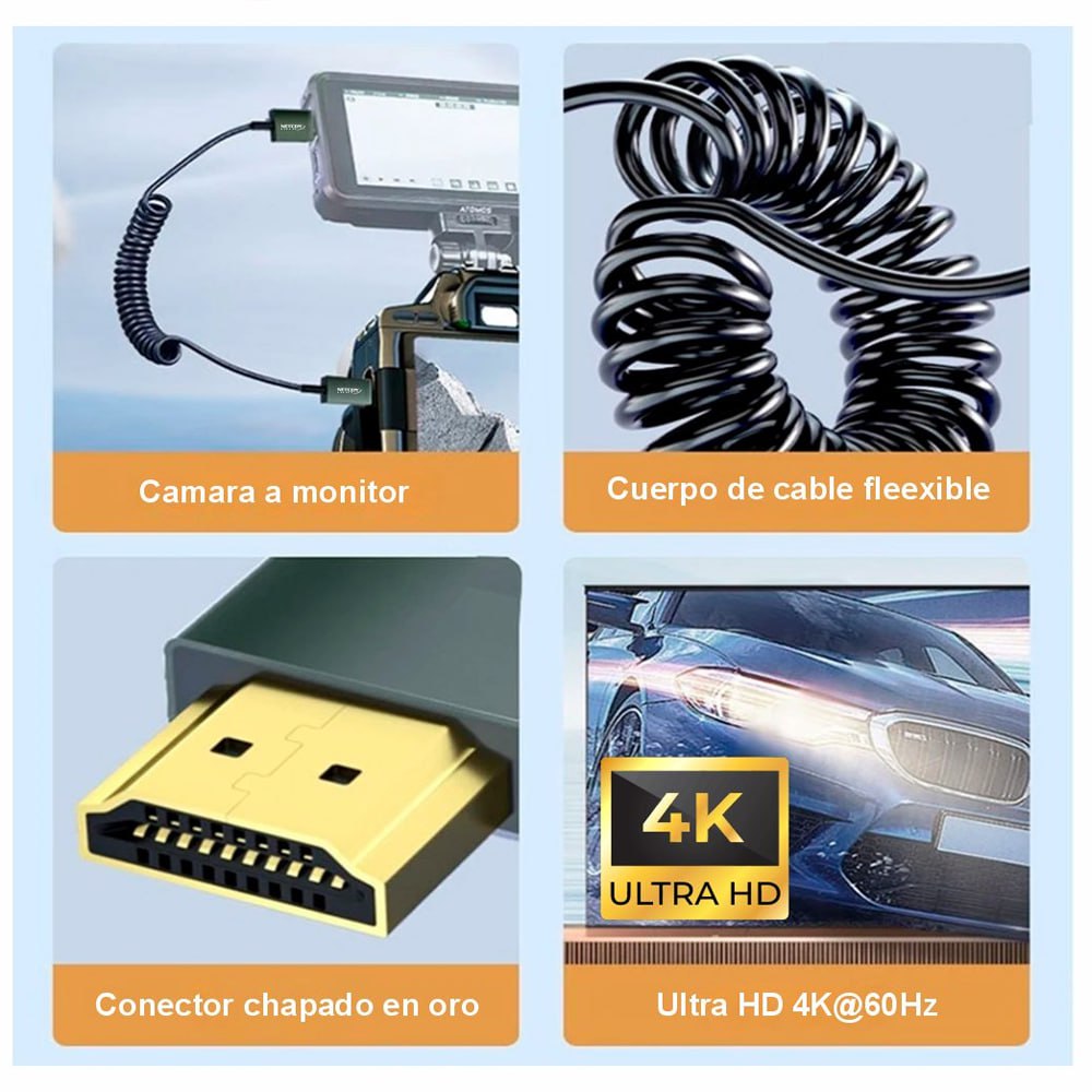 CABLE HDMI A HDMI 1.5 METROS ESPIRALADO NETCOM 2.0 4K 60 HZ EARC SANTOFA ELECTRONICS S1988 - 6