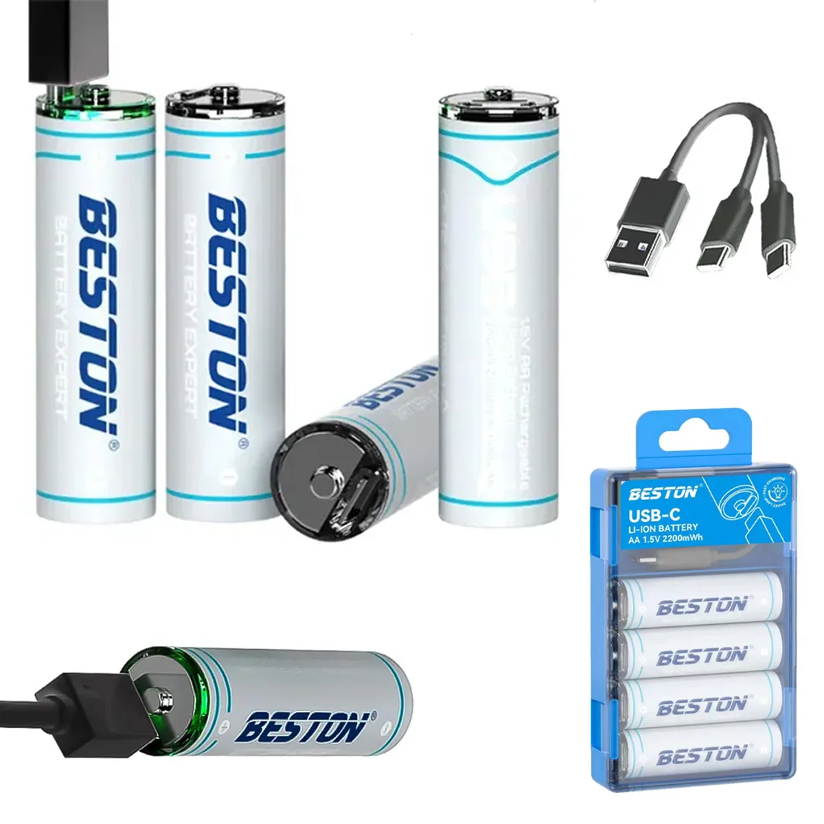 4 BATERIAS DE LITIO RECARGABLE AA PILA 1.5V 2200MWH BESTON USB TIPO C SANTOFA ELECTRONICS S1996 - 2