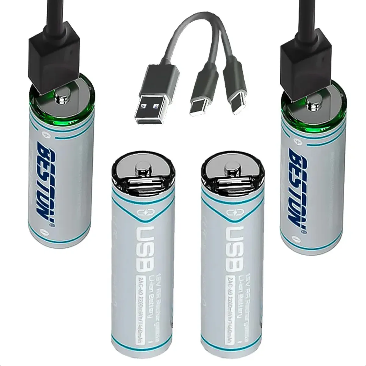 4 BATERIAS DE LITIO RECARGABLE AA PILA 1.5V 2200MWH BESTON USB TIPO C SANTOFA ELECTRONICS S1996 - 3