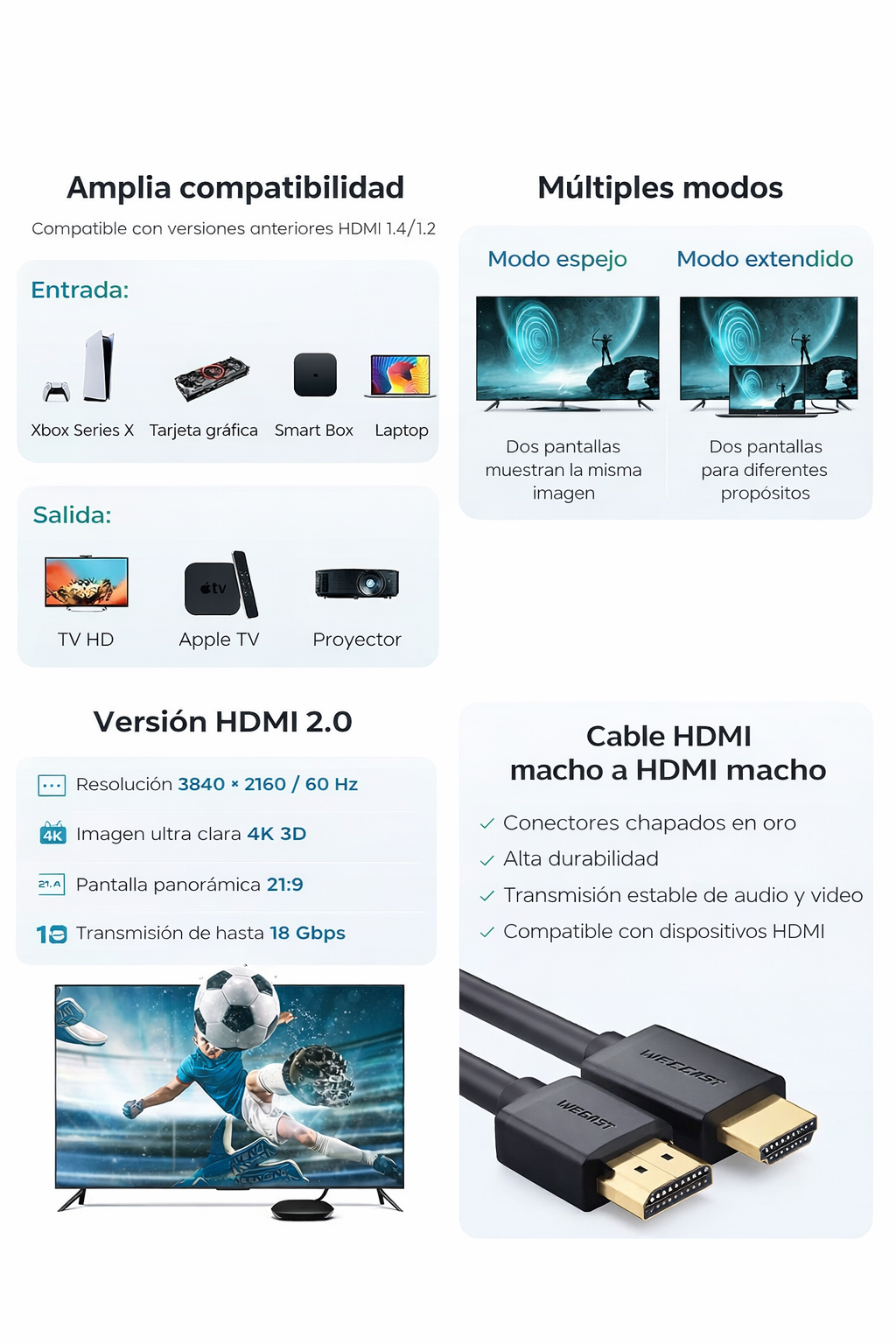 CABLE HDMI 2.0 4K 60HZ 10 METROS UGREEN 18GBPS ARC SANTOFA ELECTRONICS S1998 - 2
