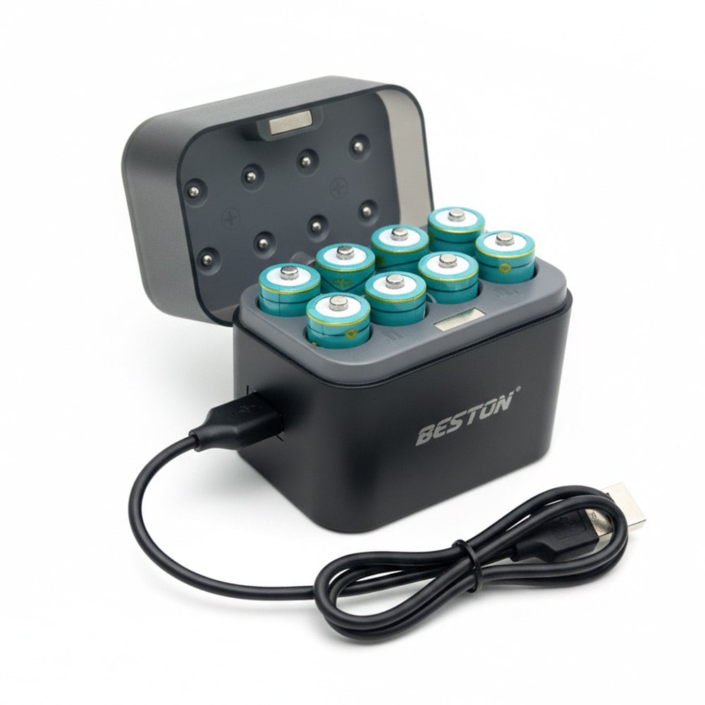 CARGADOR DE PILAS RECARGABLES BESTON HÍBRIDO + 8 BATERÍAS AA LI-ION SANTOFA ELECTRONICS S2002 - 1
