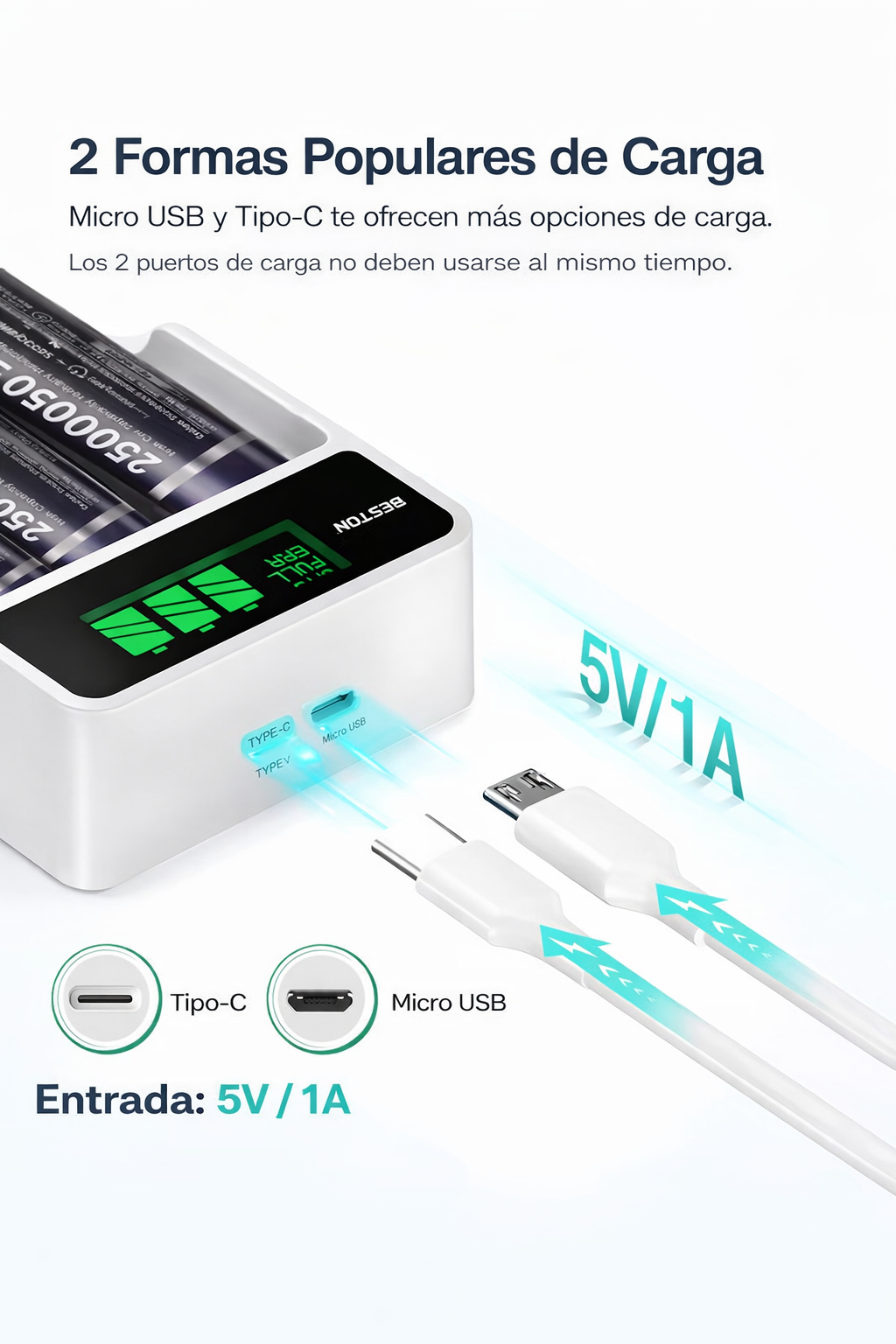 CARGADOR INTELIGENTE PILAS AA/AAA NI-MH/NI-CD PANTALLA LCD  4 PUESTOS SANTOFA ELECTRONICS S2003 - 5