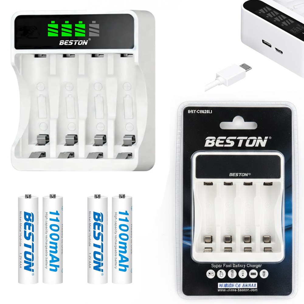 KIT CARGADOR INTELIGENTE CON PANTALLA LCD + 4 PILAS AAA NI-MH SANTOFA ELECTRONCIS S2006 - 2
