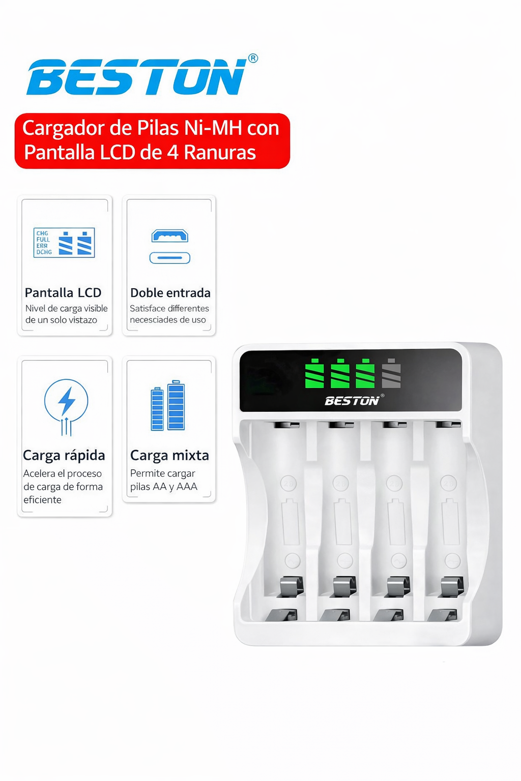 CARGADOR INTELIGENTE+4PILAS AA/4PILAS AAA NI-HM PANTALLA LCD
SANTOFA ELECTRONICS S2007 - 7