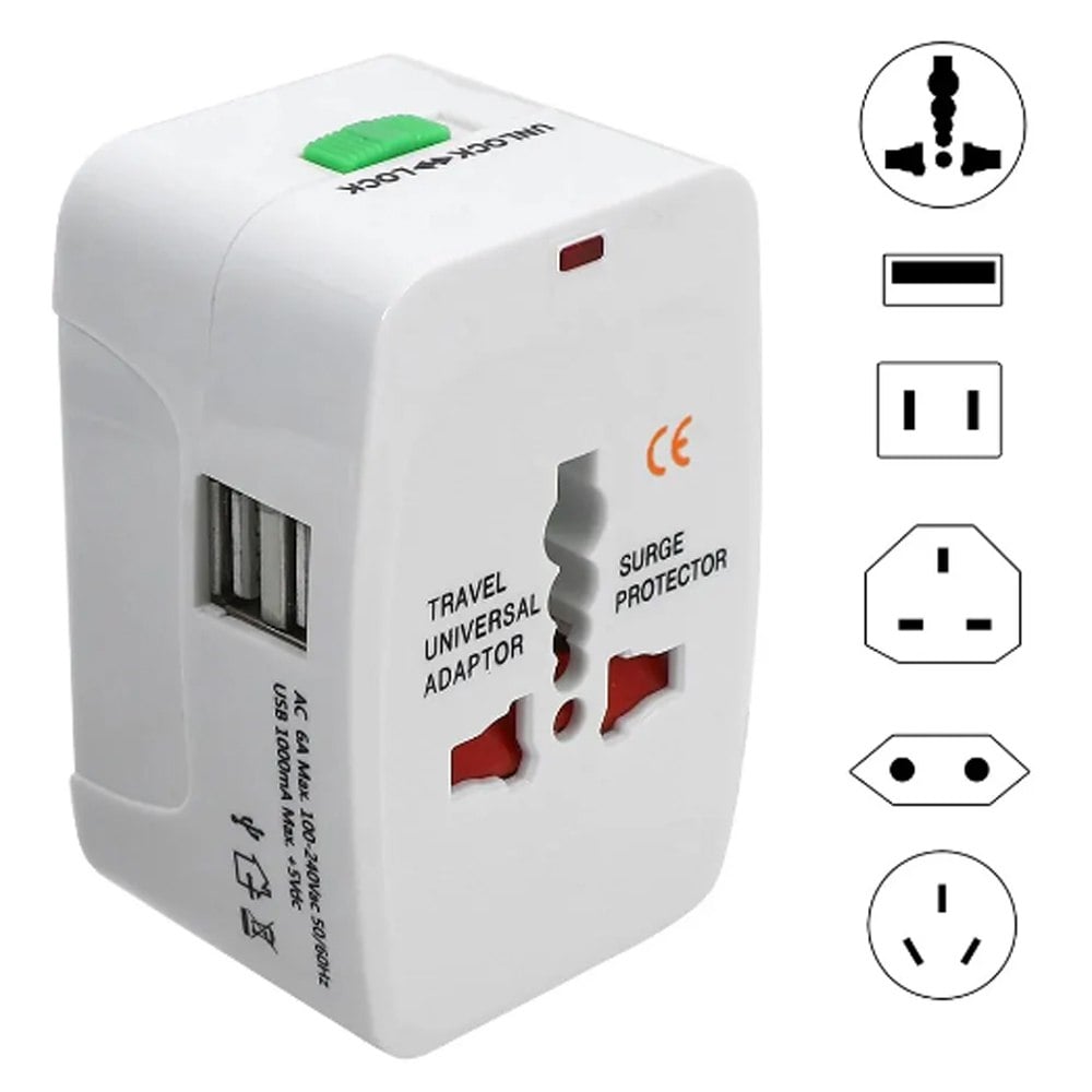 ADAPTADOR INTERNACIONAL ENCHUFE UNIVERSAL VIAJERO 110V 220V + 2 USB SANTOFA ELECTRONICS S2010 - 2